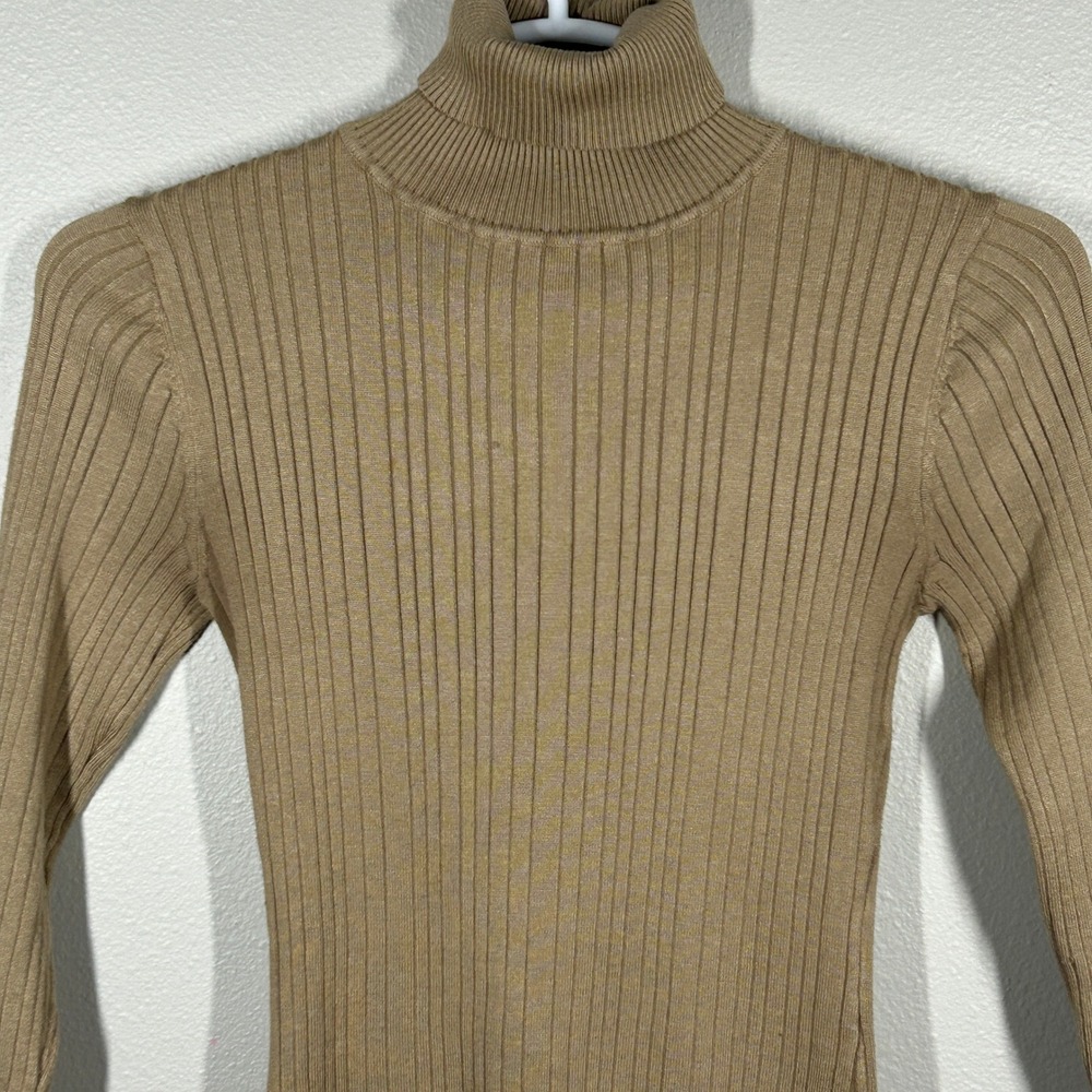 Ashley Stewart Turtleneck Sweater Womens 10/12 Tan Excellent Ribbed Long Sleeve